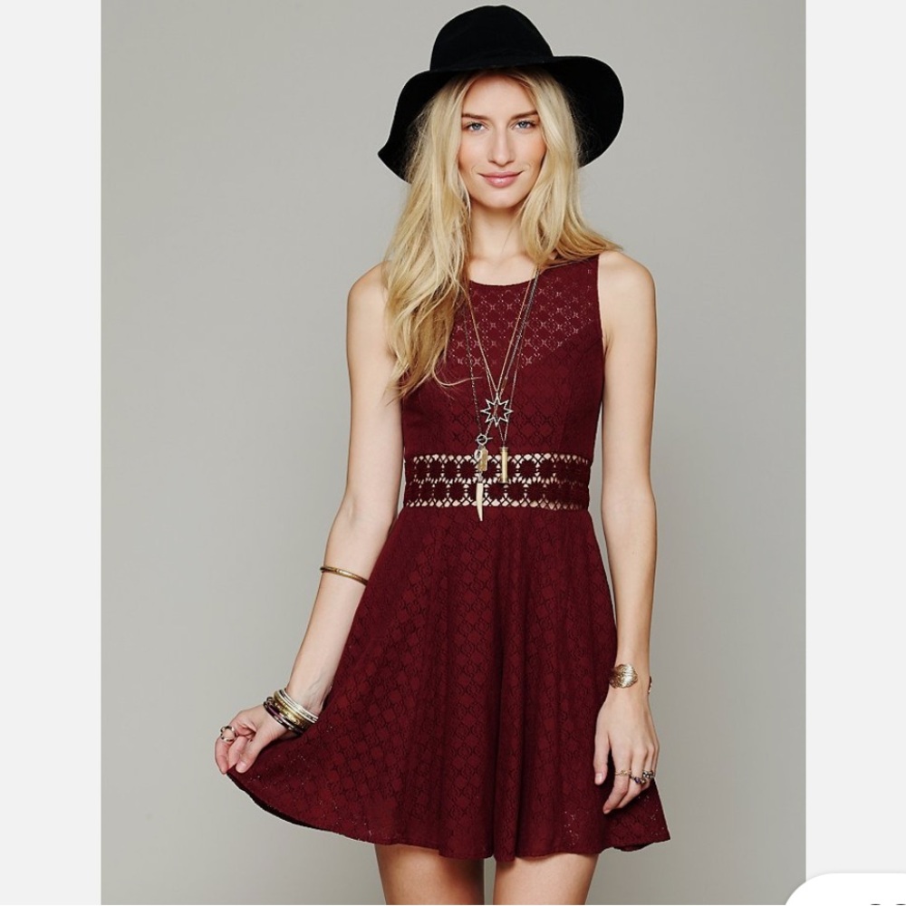 Free People Elegant Burgundy Lace Dress Small
